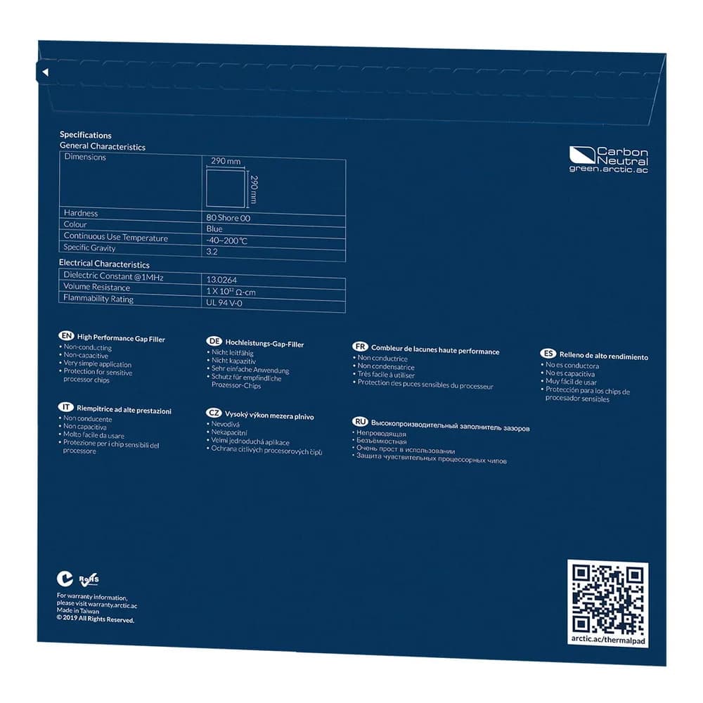 PAD TERMIC Arctic "TP-2", 290x290mm, grosime 0.5mm, 3.2g/cm3 6.0 W/m.K, "ACTPD00017A" — miniatură