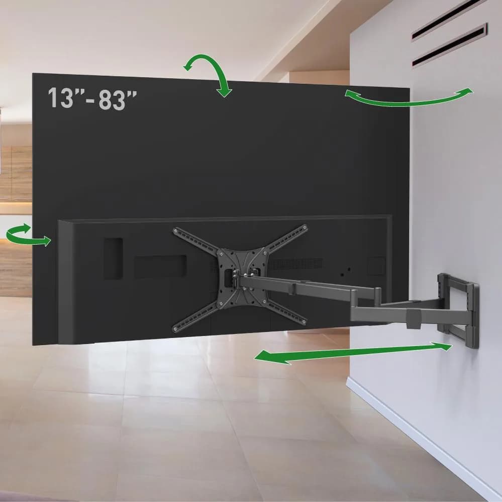 Suport TV plat/curbat de perete cu 2 brate Barkan BM464XL, 13"- 83", Max 50kg, VESA 600x400, negru — miniatură