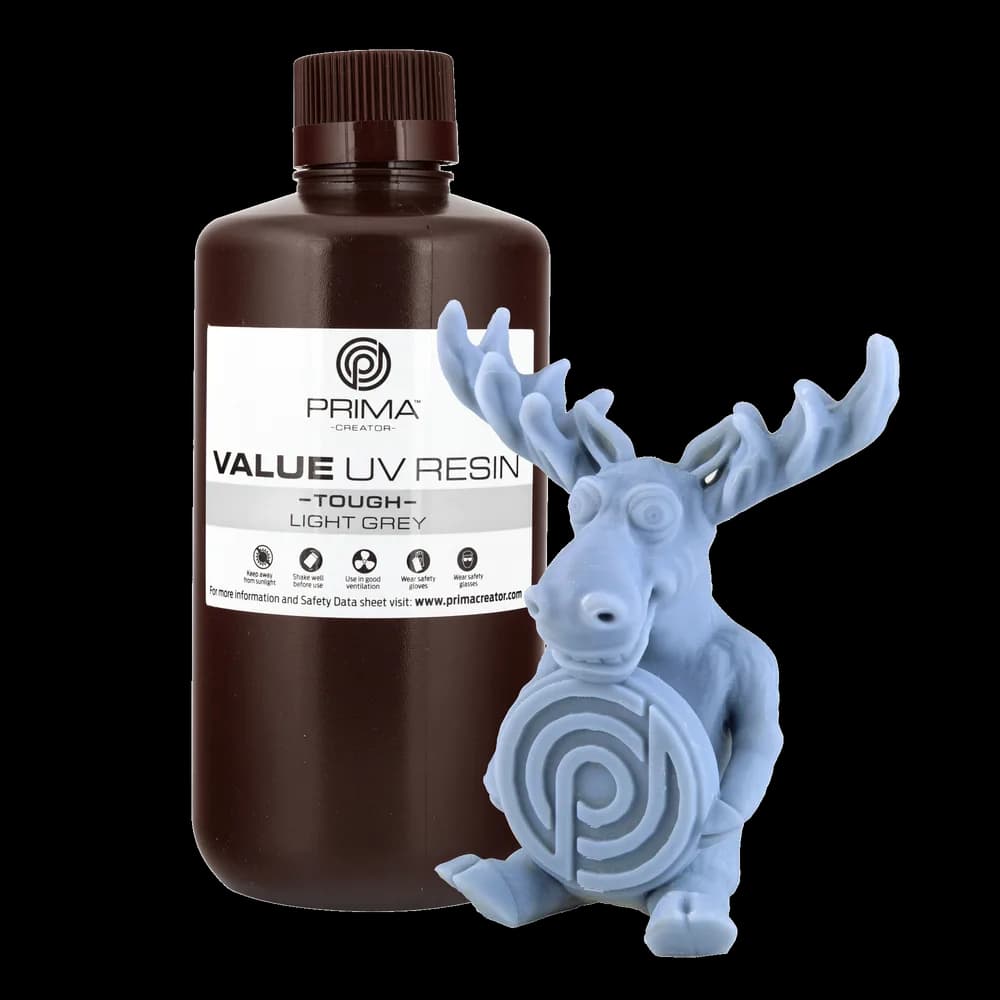 Rășină 3D PrimaCreator Value Tough UV (ABS Like) – 1 kg – Light Grey