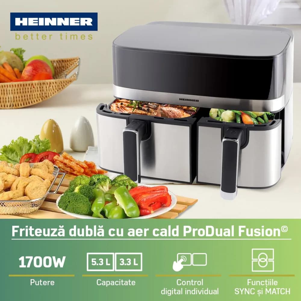 FRITEUZA DUBLA CU AER CALD HEINNER PRODUAL FUSION HAF-H9DB17BKS — miniatură
