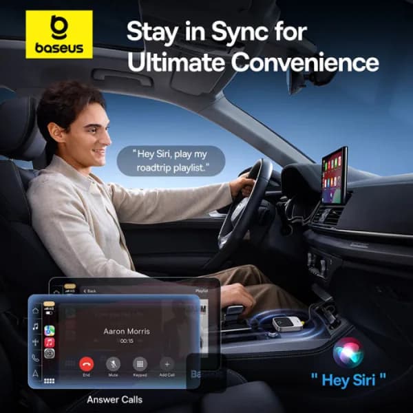 ADAPTOR CARPLAY wireless Baseus SafeJourney, transforma conexiunea Apple carplay cu fir in wireless, BT 5.0, conexiune auto USB Type-C sau USB "C10745100813-00" - 6932172662851 — miniatură
