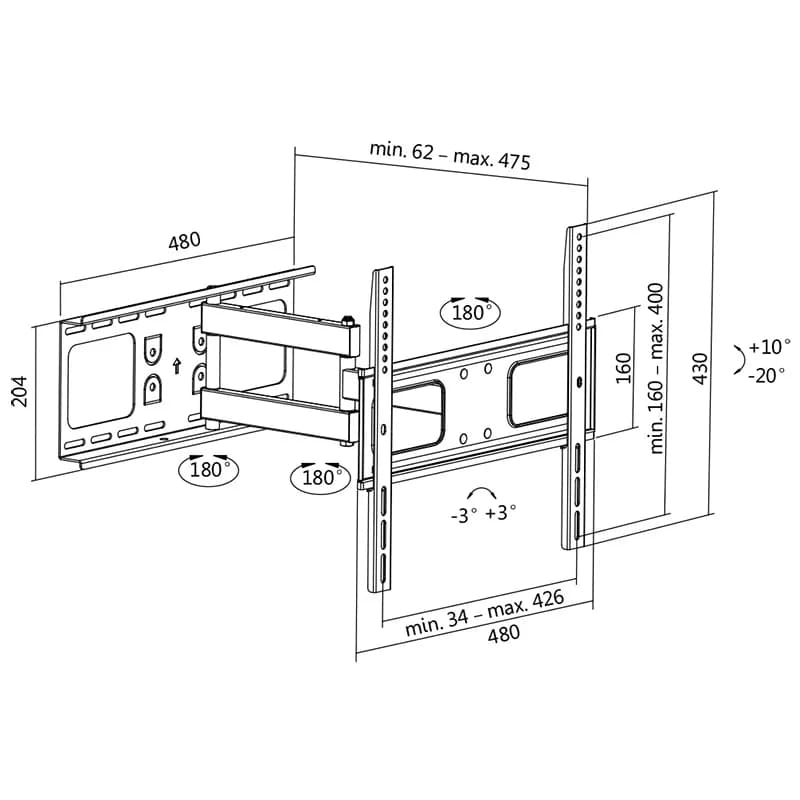 SUPORT de perete LOGILINK, pt 1 TV/monitor plat, diag. max 55 inch, inclinare, pivotare, orizontala, max 50 Kg, "BP0015" — miniatură