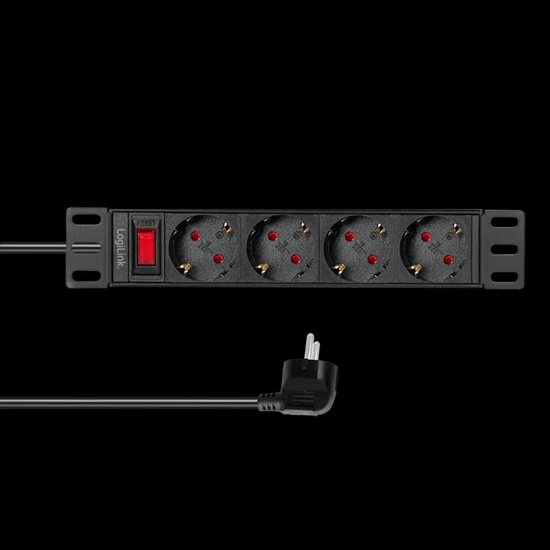 PDU LOGILINK 1U pt. rack 10 inch, 4 prize Schuko, intrare Schuko, max 16 A, ON/OFF, IP20, 2 m, negru, "PDU4B01"