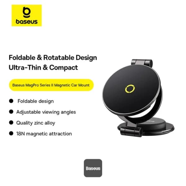 SUPORT AUTO Baseus MagPro Series II pt. SmartPhone, fixare bord cu adeziv, magnetic,reglare unghi de vizionare pe vert si oriz (360 de grade), negru "C40172900121-00" - 6932172661564 — miniatură