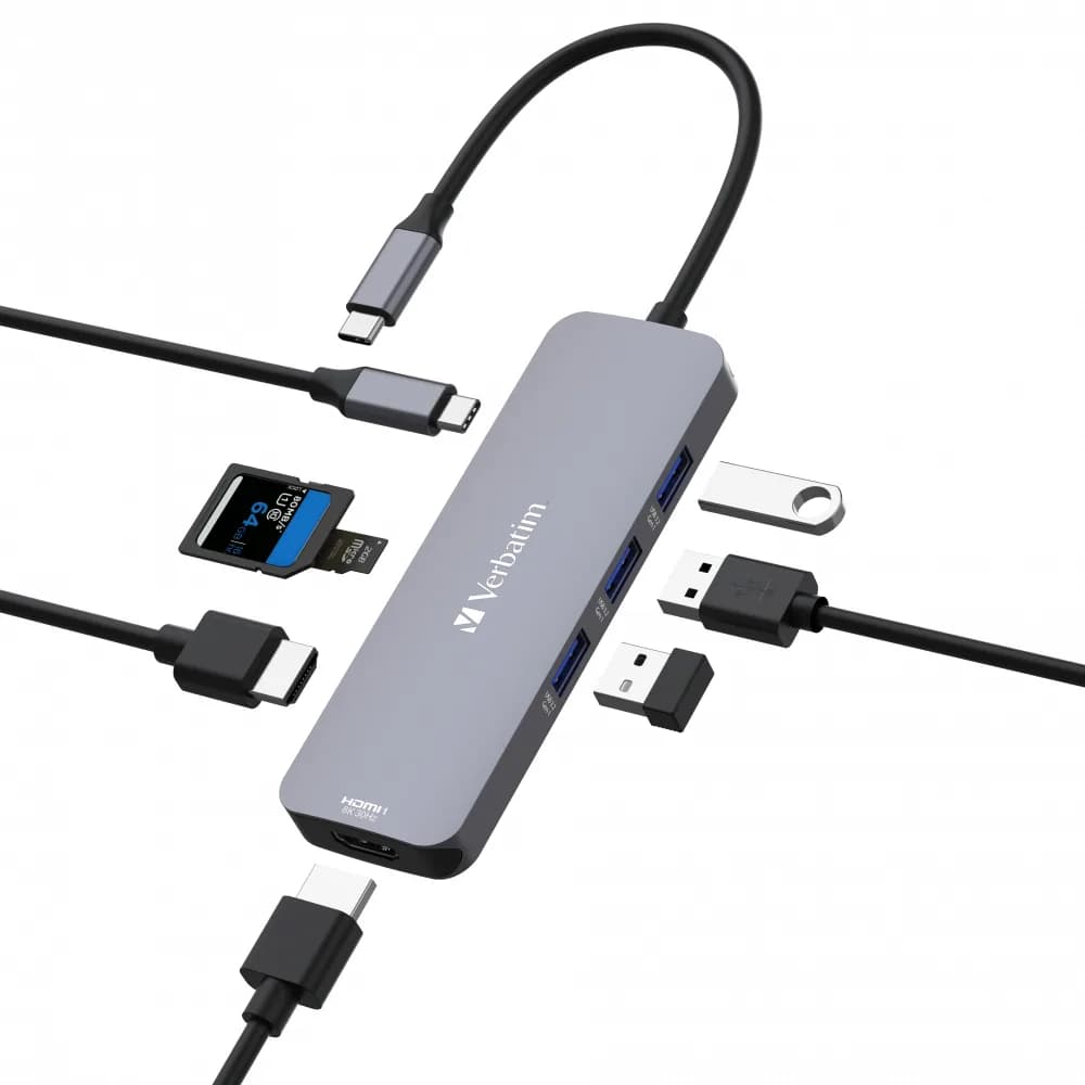 Hub Verbatim USB C PRO MULTIPORT 8 PORT CMH 2 x HDMI, 3 x USB-A 3.2 Gen1, 1 x SD card slot, 1 x microSD card slot, 1 x USB-C PD "32151" — miniatură
