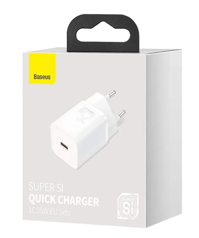 INCARCATOR retea Baseus Super Si, Quick Charge 25W, 1 x USB Type-C 5V/3A, alb "CCSP020102" - 6932172603731 — miniatură