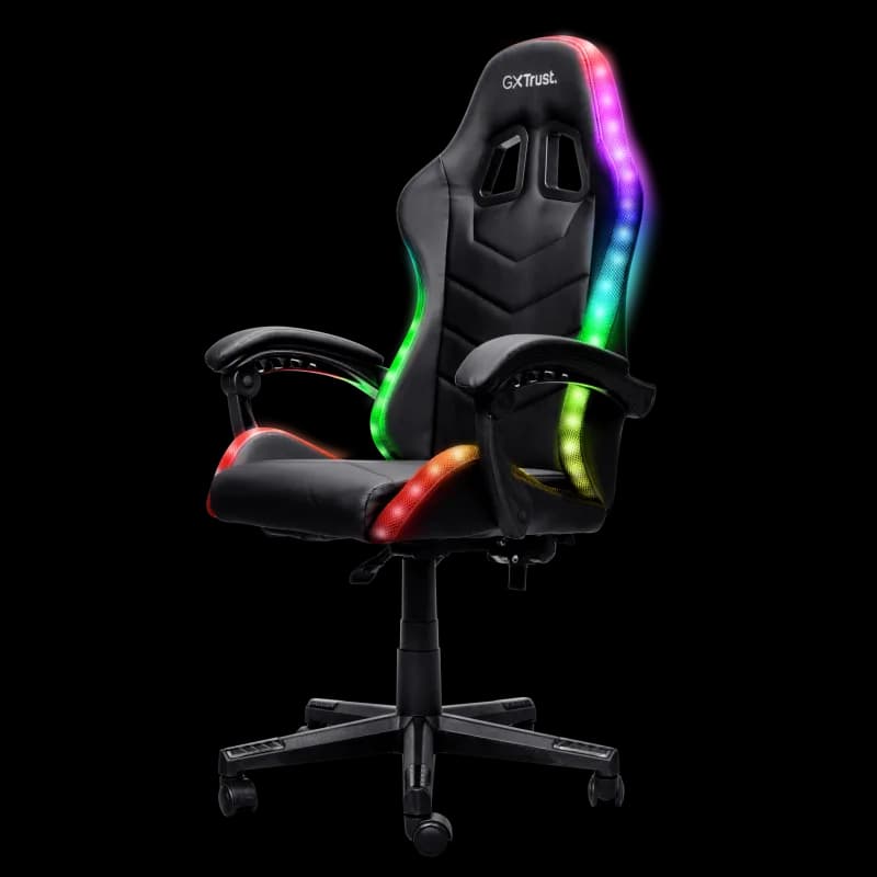 Scaun gaming Trust GXT 704 Roniq RGB, 5 roti, gas lift clasa 3, ajustabil pe inaltime, material PU leather, greutate maxima suportat 110 kg, negru
