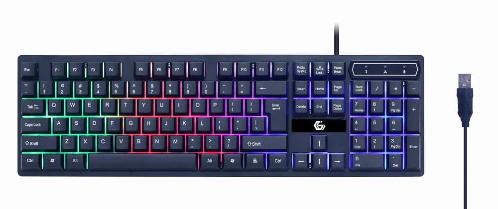 KIT 4-in-1 GEMBIRD, gaming, cu fir, tastatura 104 taste + mouse 2400dpi 6 butoane + casti cu mic 2x3.5" + pad 300x250mm, backlight, USB, black "Ghost" "GGS-UMGL4-02" — miniatură