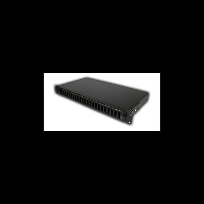 PATCH PANEL Emtex FO cu sina glisanta 24 porturi LC quad / SC duplex, 1U, caseta sudura 24, tub termo, accesorii prindere, neechipat, negru - EMTEX "PS24SCD-RF-VK"