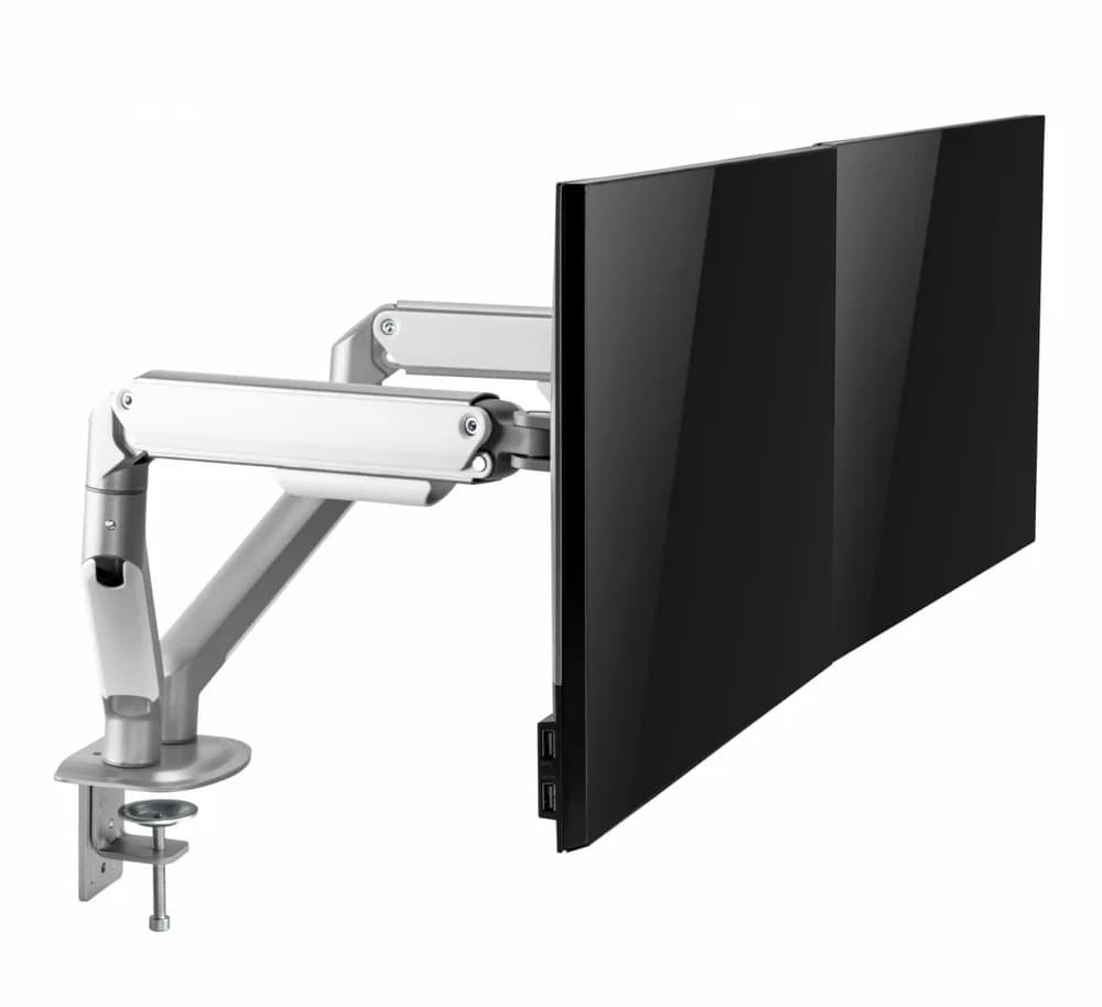 Suport 2 monitoare Serioux MM63-C024, arc cu gaz, compatibilitate dimensiune ecran 17"-32", greutate maximă suportata: (per ecran): 2~ 9kg, VESA: 75x75, 100x100, inclinare: +55°~-55°, pivotare: +90°~-90°, rotația ecranului: +180°~-180° — miniatură