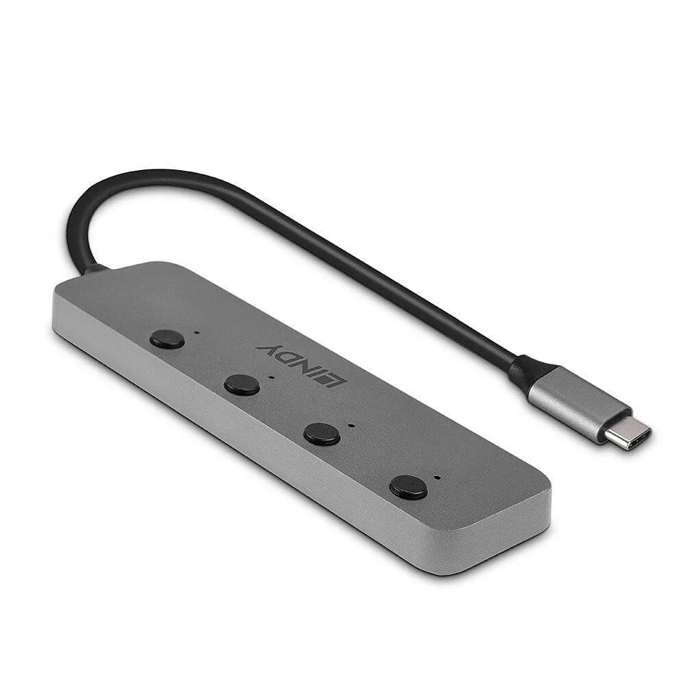 Hub USB LINDY 43383 USB-C, 4 porturi, Gri — miniatură