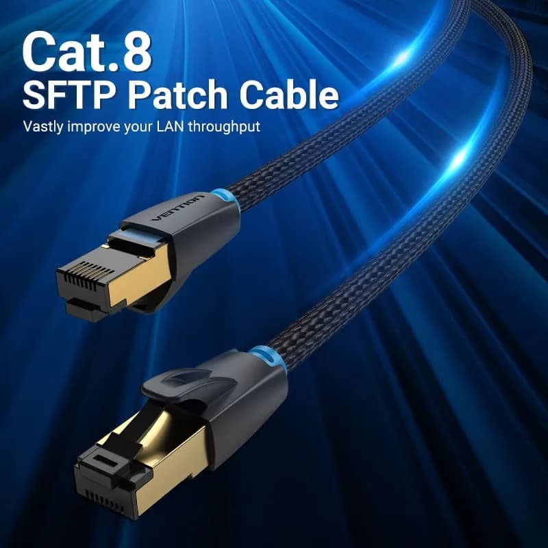 Patch cord SFTP Vention, Cat. 8, RJ-45 (T) la RJ-45 (T), 0.5m, AWG 30, 40Gbps, ecranat, negru, "IKGBD" - 6922794749627 — miniatură