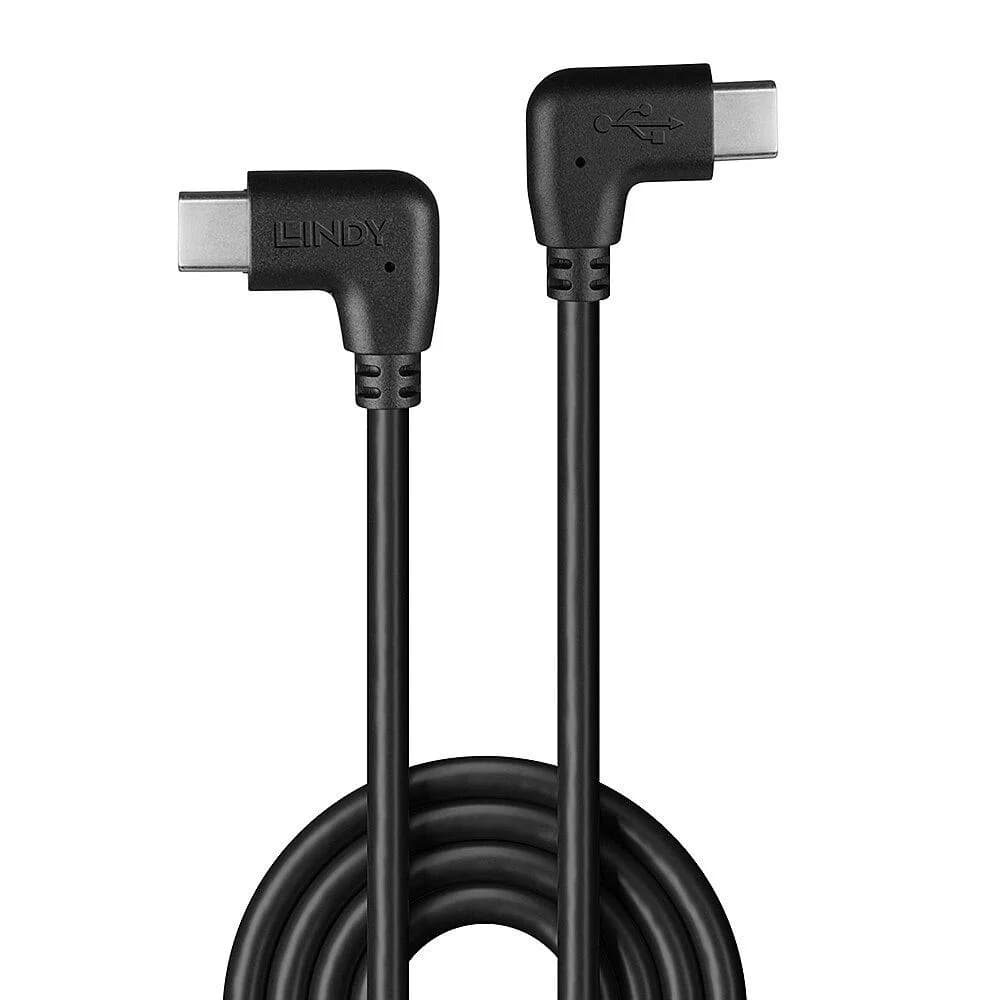 Cablu Lindy USB C 2 x 90°, lungime 1m, putere maxima 60W, latime de banda suportata 480Mbps, negru — miniatură
