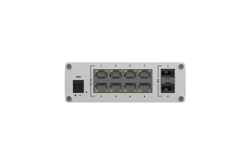 TELTONIKA INDUSTRIAL 8Port Unmanaged POE TSW200, Interfata: 8 x ETH ports, 10/100/1000 Mbps, supports auto MDI/MDIX crossover, 2 x SFP ports, Standarde wireless: 802.3i, 802.3u, 802.3ab, 802.3x, 802.3az, 802.3ad, Porturi POE: 1-8, Buget POE: 240W, Latime de banda: 20 Gbps, Carcasa aluminiu — miniatură
