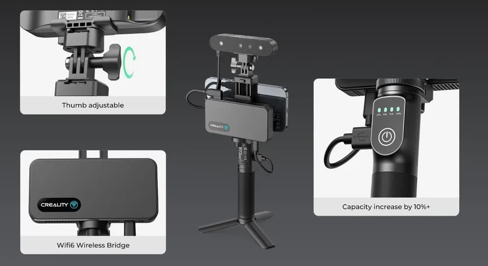 CREALITY 3D SCANNER CR-SCAN FERRET PRO, Rezolutie 3D: 0.16mm, Distanta lucru: 150-700mm, Viteza scanare: 30fps, Acuratete: 0.1mm, Conectivitate wireless WI-FI6, Durata sesiune max: 2.5h, Capacitate acumulator: 5000mAh, Sisteme de operare: IOS, Windows, Android, raza single capture: 560x820mm — miniatură