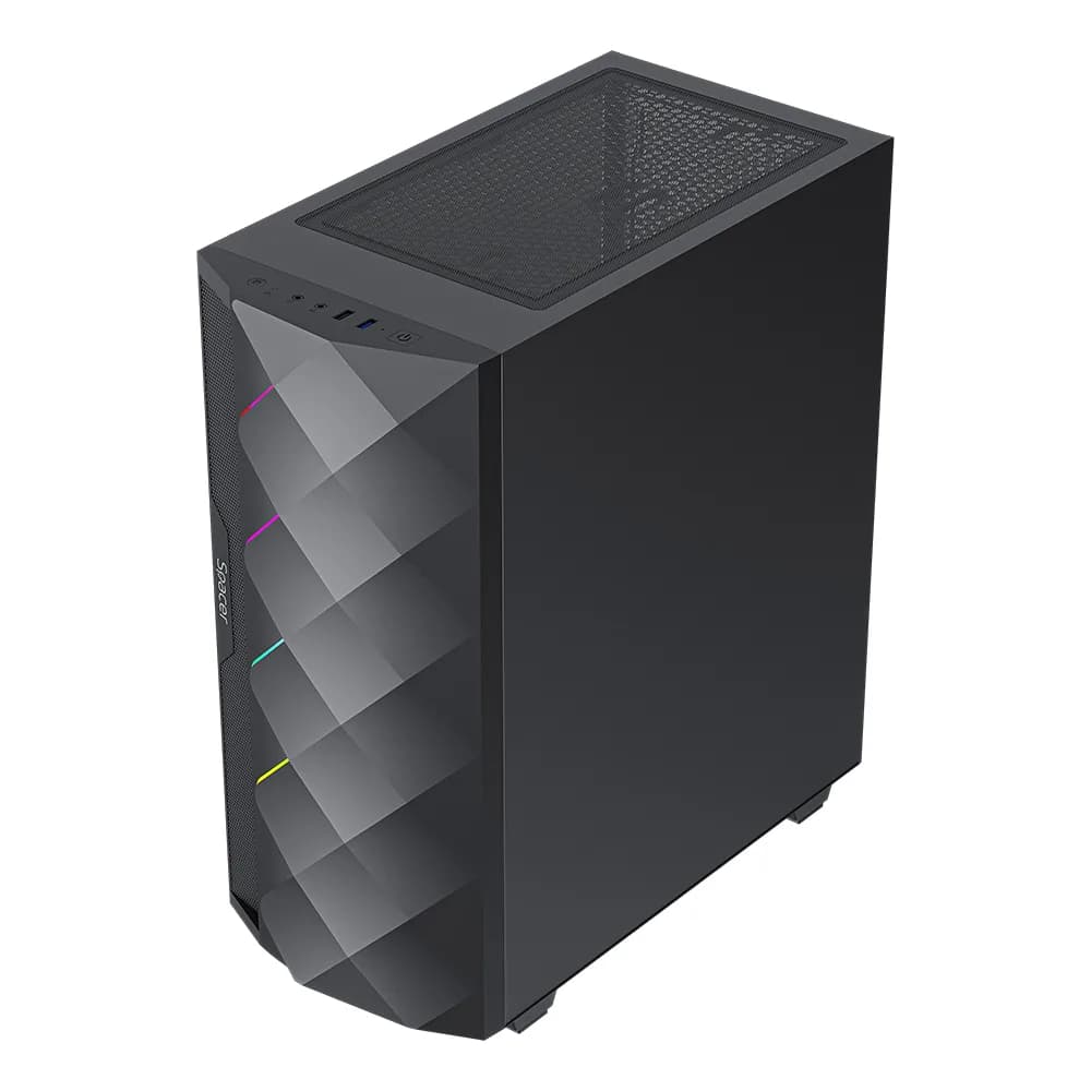 CARCASA SPACER - gaming, Middle Tower, ATX, "QUARTZ", fara sursa, sticla securizata, USB 2.0 x 1, USB 3.0 x 1, HD audio, PSU shroud, banda ARGB, mesh x 2, black "SPCS-GC-QUARTZ" — miniatură