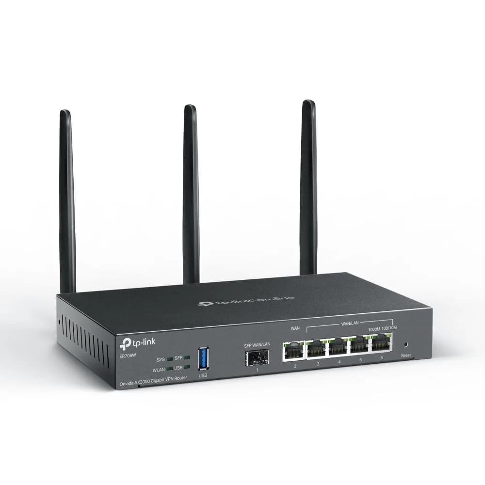 "Omada AX3000 Wi-Fi 6 Gigabit VPN Router PORT: 1× Gigabit SFP WAN/LAN Port, 1× Gigabit RJ45 WAN Port, 4× Gigabit WAN/LAN RJ45 Ports, 1× USB 3.0 SPEED: 574Mbps at 2.4 GHz + 2402 Mbps at 5 GHz (HE160) FEATURE: Integration with Omada SDN Controller, Support SSL VPN, OpenVPN and Wireguard/ IPsec/ PPTP/ — miniatură