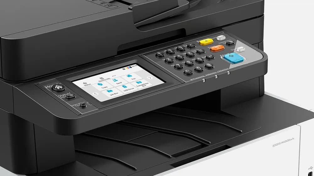 Multifunctional Laser Color Kyocera, A4, Functii:Impr|Scan|Cop|Fax,Viteza Print Mono:26ppm,Viteza Print color:26ppm,Conectiv:USB|Ret|WiFi,Duplex:Da,ADF:DADF "MA2600cwfx" — miniatură