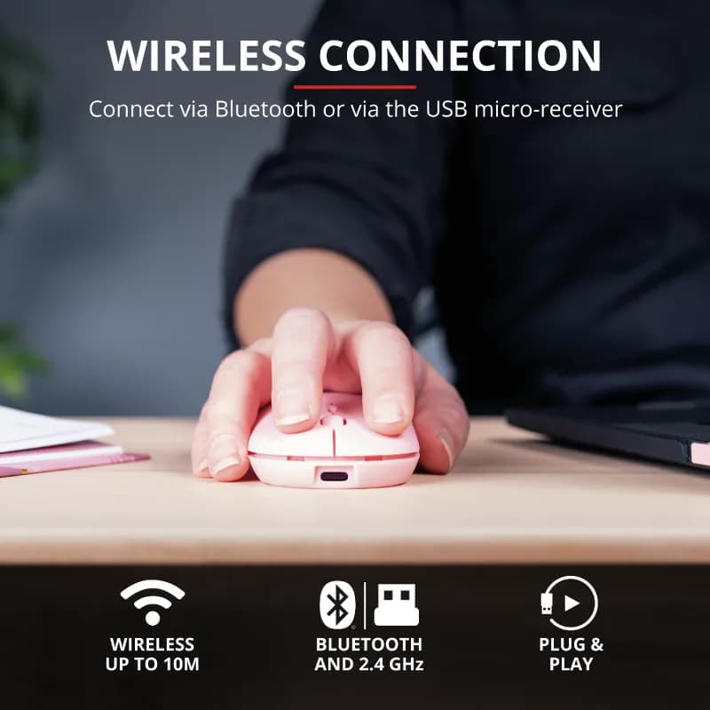 Mouse Wireless Trust Puck, 1600 dpi, Roz — miniatură