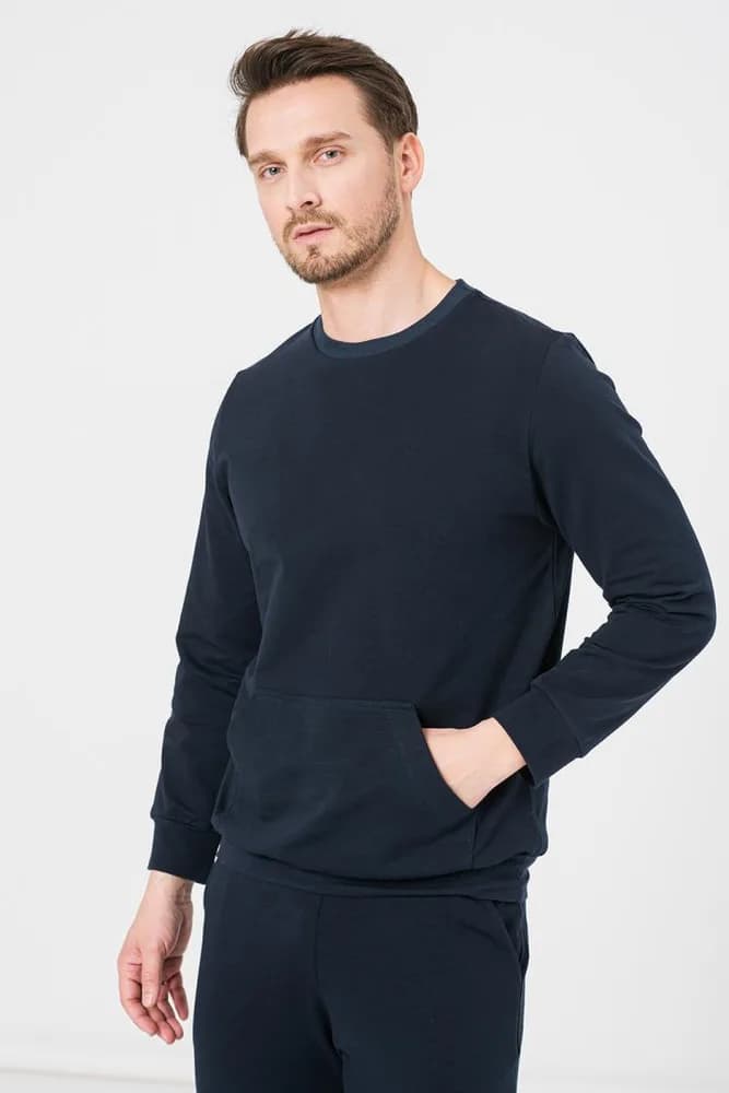 BLUZA COTON CASUAL BARBATI NAVY-M — miniatură