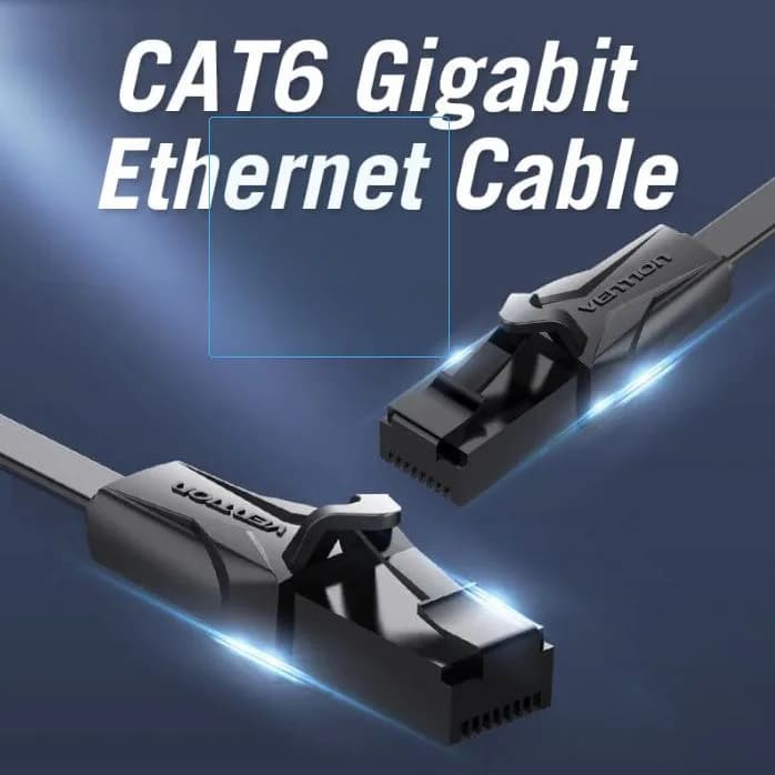 Patch Cord UTP Vention, Cat. 6, 15m, flat cable, conductor cupru - aluminiu, viteza max transfer 1 Gbps, invelis PVC, negru, "IBABN" - 6922794722293 — miniatură