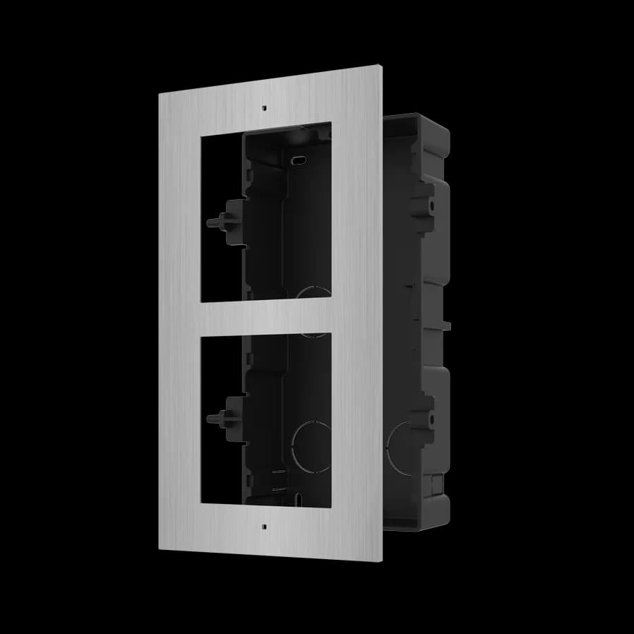 Panou frontal pentru 2 module de videointerfon modular Hikvision DS-KD- ACF2/S; permite conectarea a 2 module de interfon modular; montare incastrata; material otel inoxidabil; doza de plastic inclusa; dimensiuni:236mm x 124mm x 4mm;