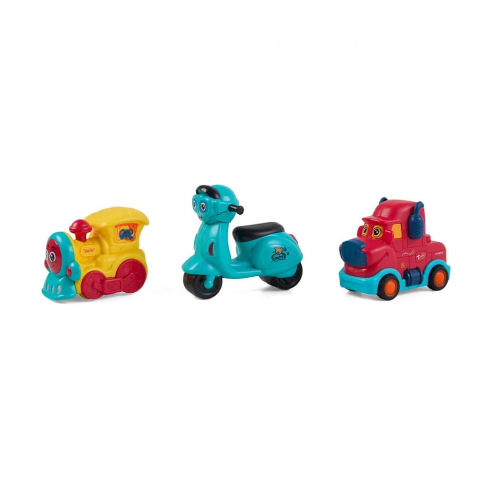 SET 3 VEHICULE ACTIONATE PRIN INERTIE, DIVERSE MODELE SI CULORI, MOMKI — miniatură