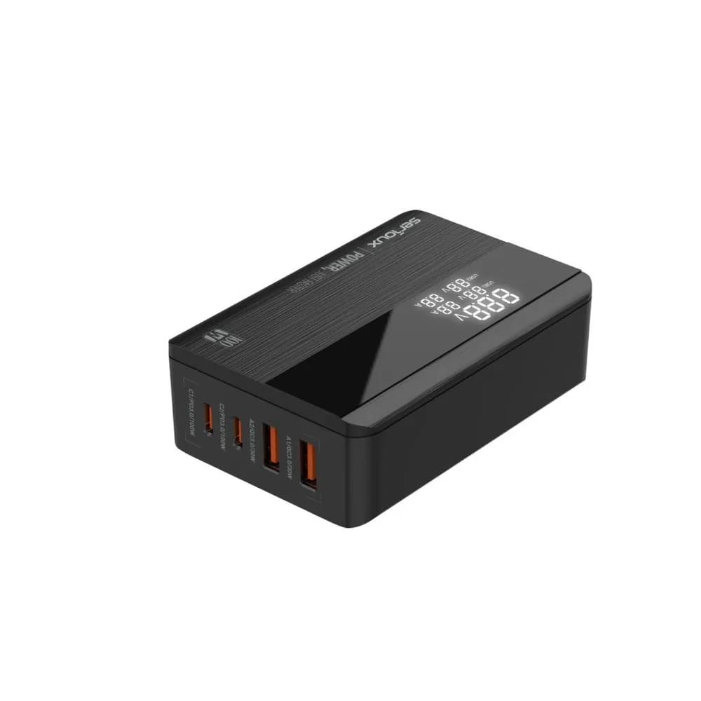 Incarcator retea Serioux 100W GAN Quick Charge, Intrare: 100-240V~ 50/60Hz 2.5A Max, C1 Ieșire: 5V/3A, 9V/3A, 12V/3A, 15V/3A, 20V/5A 100W Max, PPS:3.3-21V/5A, C2 Ieșire: 5V/3A, 9V/3A, 12V/3A, 15V/3A, 20V/5A 100W Max, PPS:3.3-21V/5A, A1 Ieșire: 5V/3A, 9V/3A, 12V/2.5A, 20V/1.5A 30W Max, A2 Ieșire — miniatură