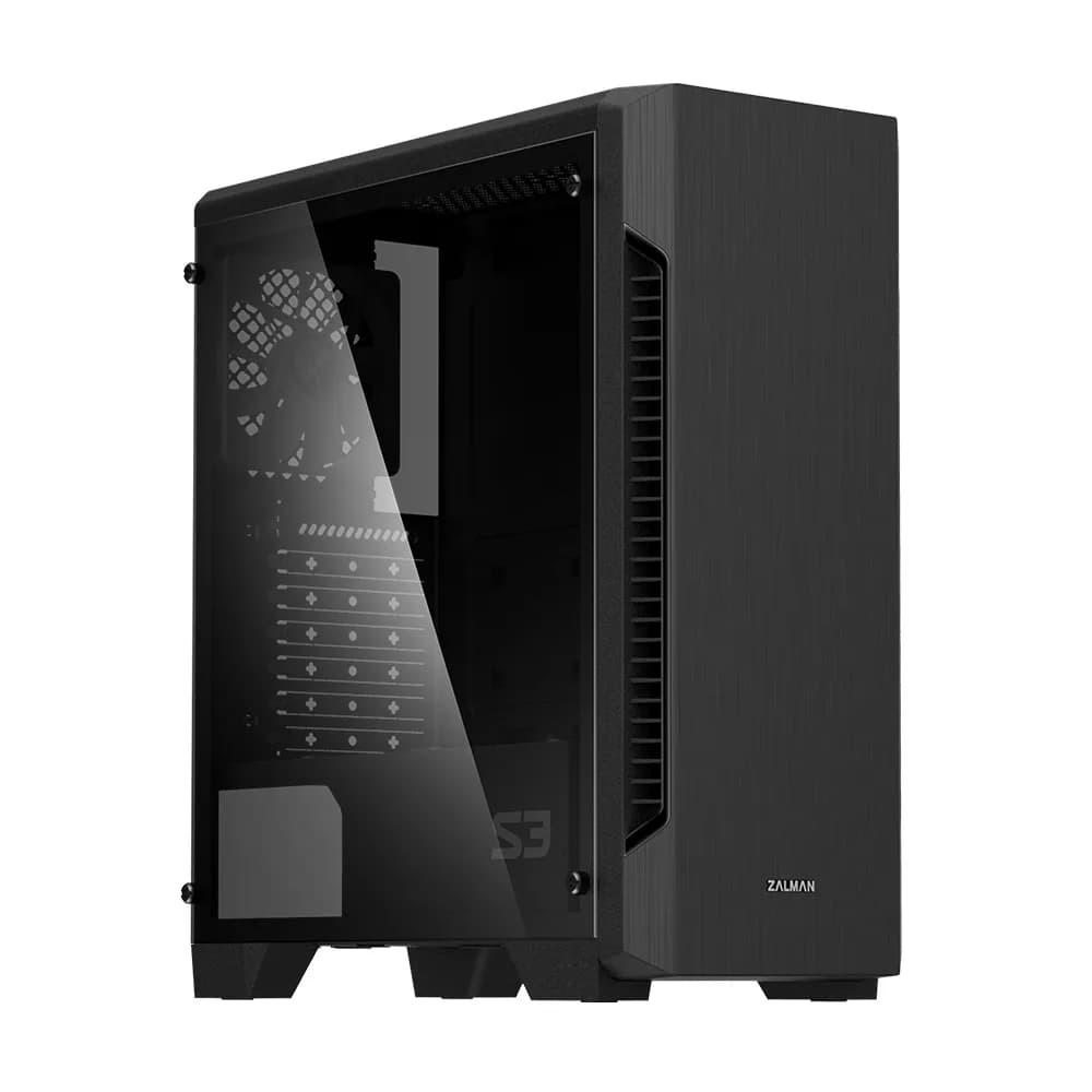 CARCASA Zalman "S3 TG", middle tower, gaming, fara sursa, suporta 8xfan, 3xfan inclus, PSU shroud, USB 3.1 gen1 x 1, USB 2.0 x 2, audio+mic, 7 sloturi expansiune, negru, "S3 TG"