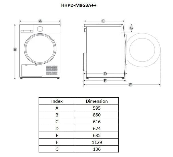 Uscator de rufe HEINNER HHPD-M9G3A++, 9 kg, Inverter, Clasa: D, Alb — miniatură