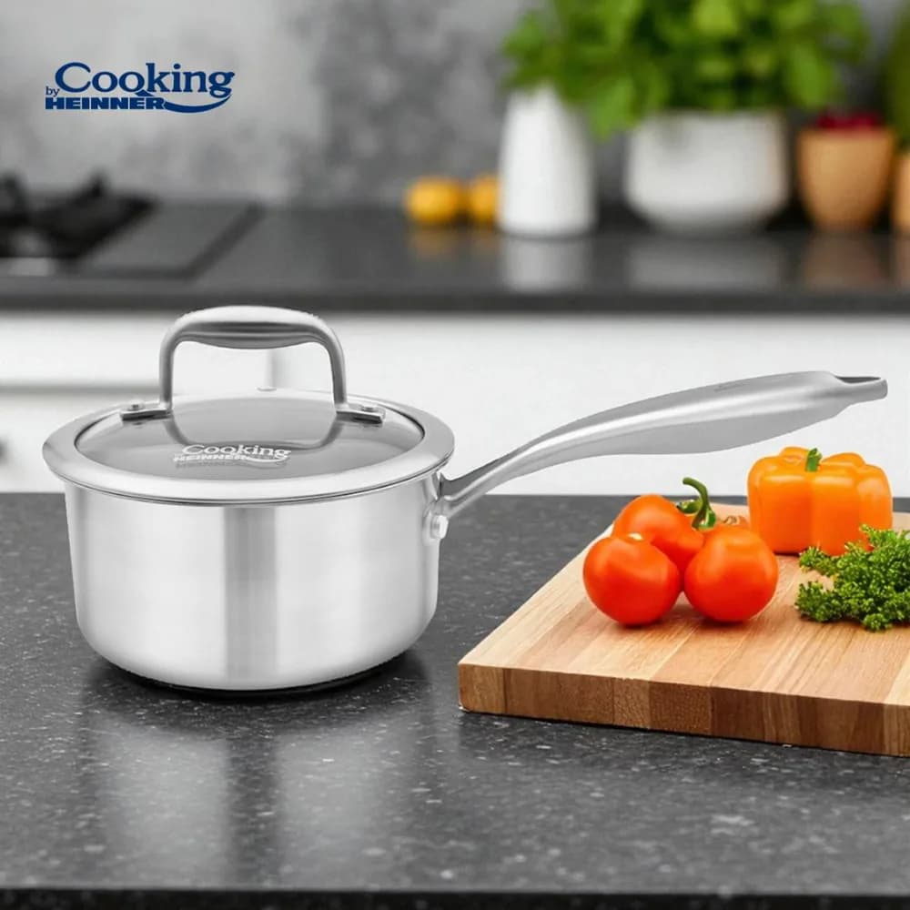 CASEROLA INOX+CAPAC STICLA 16x8.5CM,1.6L, ATOMIC3, COOKING BY HEINNER — miniatură