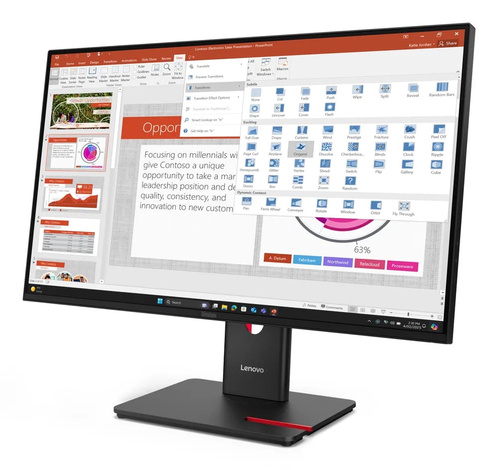 Lenovo Monitor ThinkVision T27-40 27" IPS FHD AG 4ms 300cd 1500:1 120Hz HUB Tilt Swivel Lift Pivot "64A5MAT6EU" — miniatură