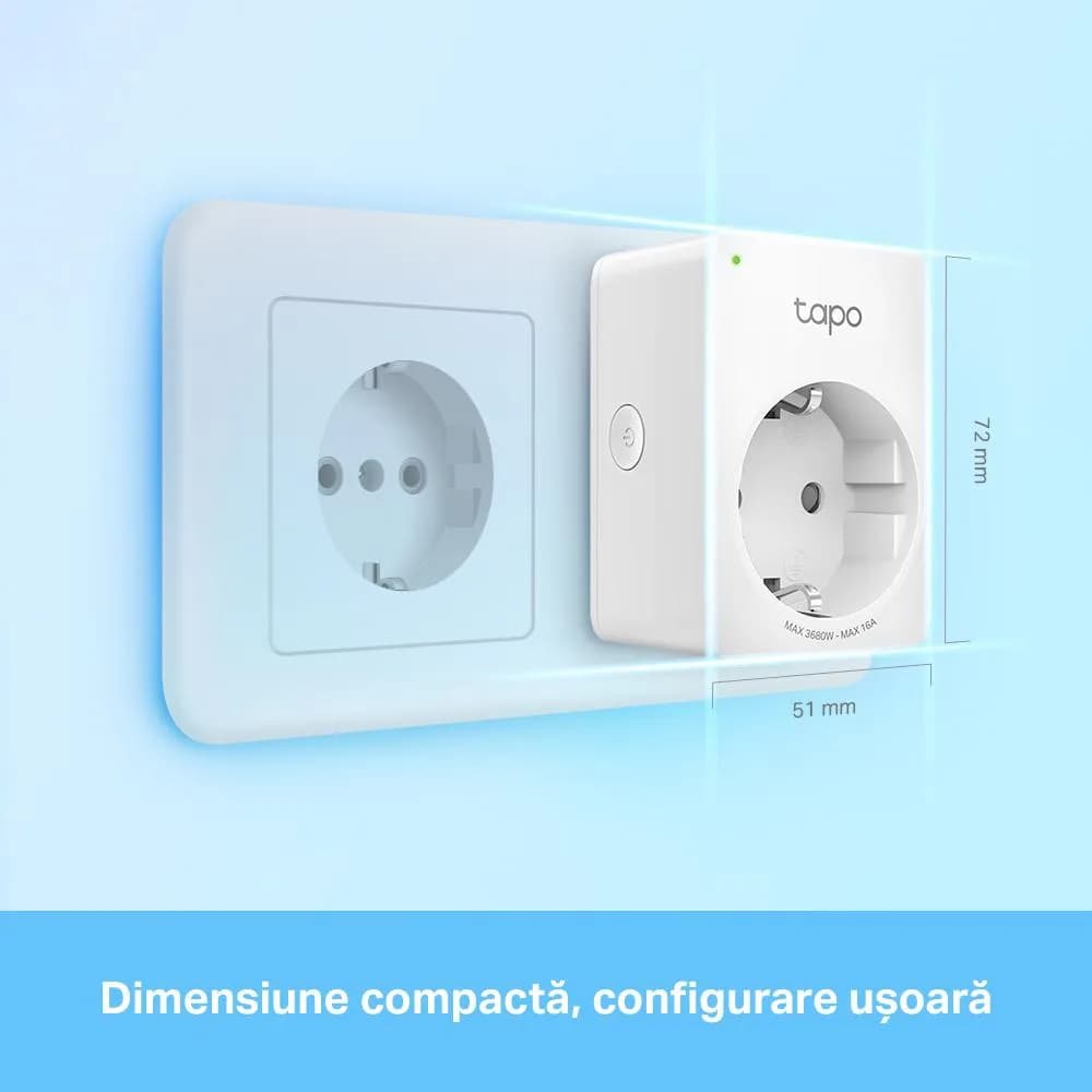 TP-Link MINI SMART WI-FI SOCKET TAPO P110(4-PACK), Protocol: IEEE 802.11b/g/n, Bluetooth 4.2 (doar pentru onboarding), 2.4 GHz, Cerințe de sistem: Android 4.4 sau o versiune mai recentă, iOS 9.0 sau o versiune mai recentă, Cerinte de alimentare: AC 220-240 V~50/60 Hz 10 A. — miniatură
