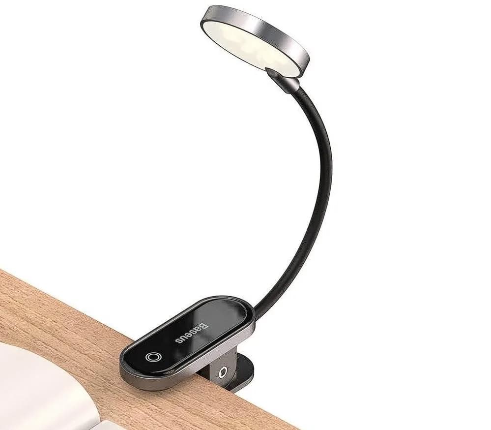 Lampa pentru citit Baseus Comfort, LED, 3 trepte intensitate luminoasa, acumulator 400mAh, culoare argintiu — miniatură