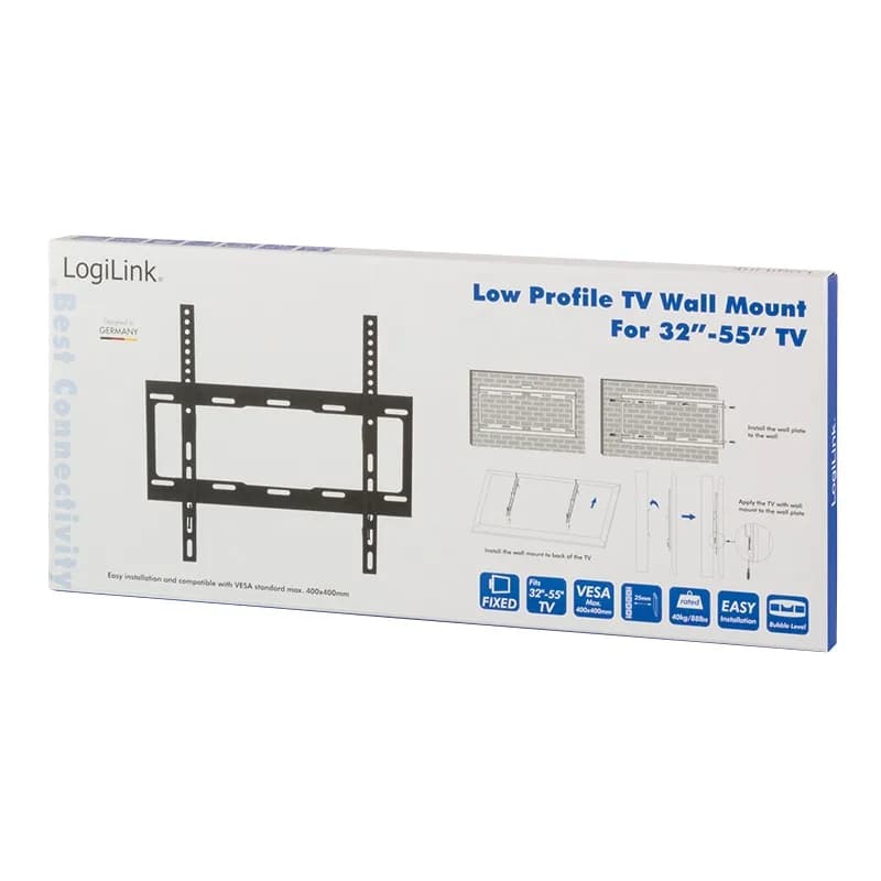 SUPORT de perete LOGILINK, pt 1 TV/monitor plat, diag. max 55 inch, fix, max 40 Kg, "BP0011" — miniatură