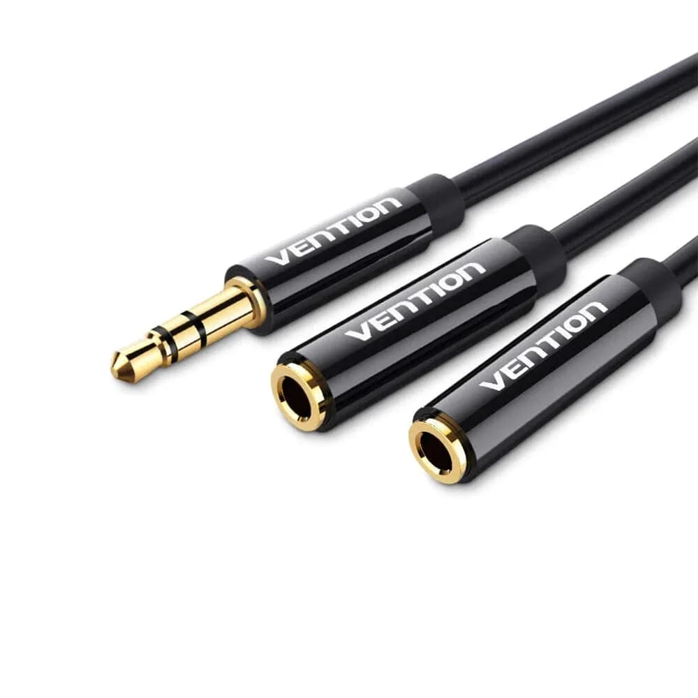 Cablu audio Vention, Jack 3.5mm (T) la 2 x Jack 3.5mm (M), 0.3m, conectori auriti, TPE, negru, "BBSBY" - 6922794738911