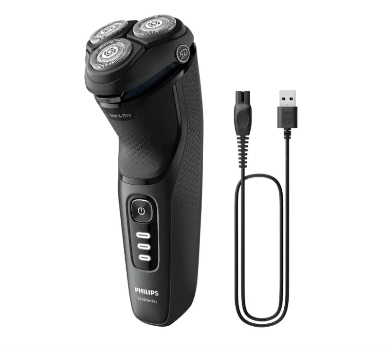 Aparat de ras PHILIPS Shaver Seria 3000 S3244/12, barbierit umed şi uscat, fara fir, capete 5D pivotante si flexibile, lame autoascutire, 60 min, sistem de barbierire anticoroziune, capac de protectie, Negru — miniatură
