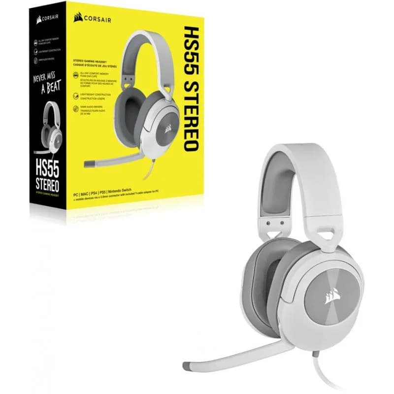 Casti Gaming Head-band Corsair HS55 STEREO, Wired, Alb — miniatură