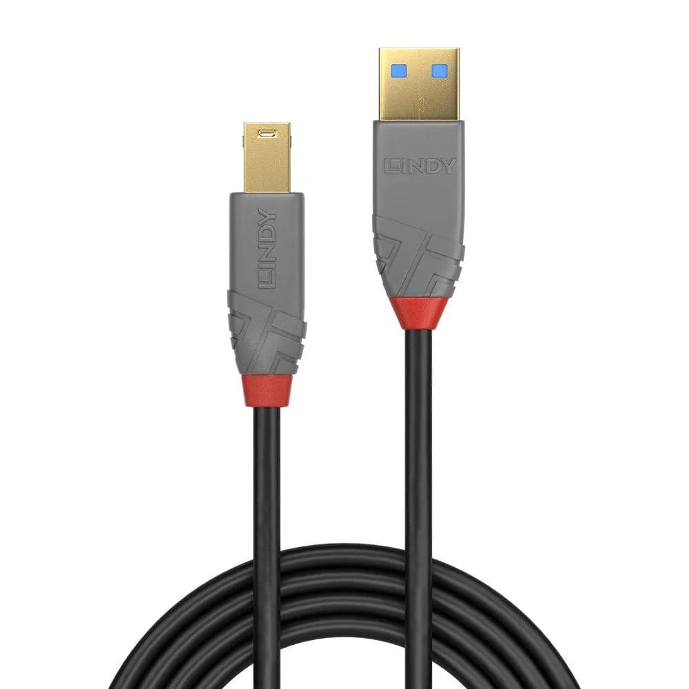Cablu Lindy 2m USB 3.2 Type A to B, Anthra Line, latime de banda suportat 5Gbps, material PVC, negru — miniatură