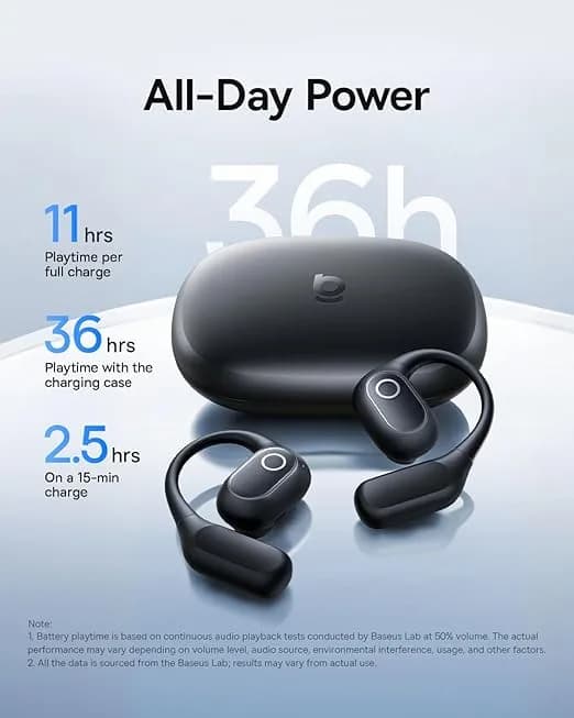 CASTI Baseus Bowie Eli 2i Fit Open-Ear True Wireless, on ear, pt smartphone, microfon pe casca, conectare prin Bluetooth 6.0, negru "A0102604" - 6932172696931 — miniatură