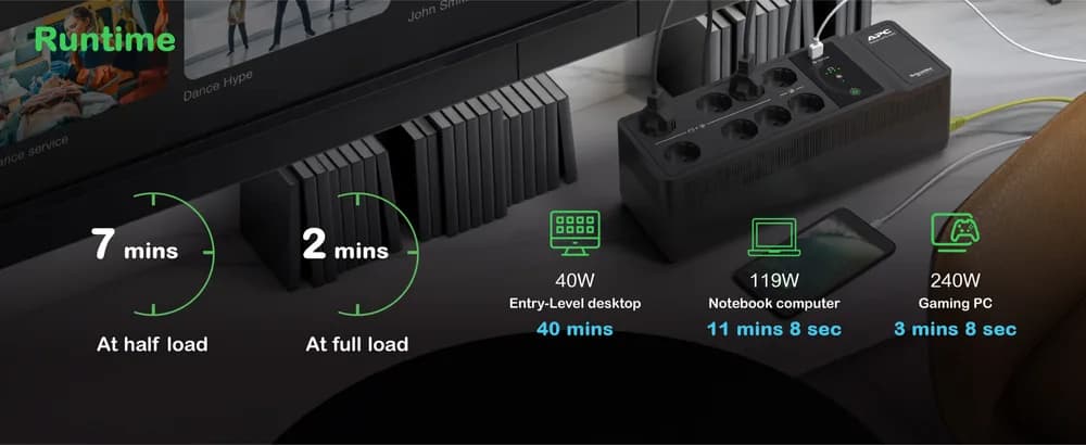 APC Back-UPS 500VA 8 schuko outlets 230V 1 USB charging port "BE500G2-GR" — miniatură
