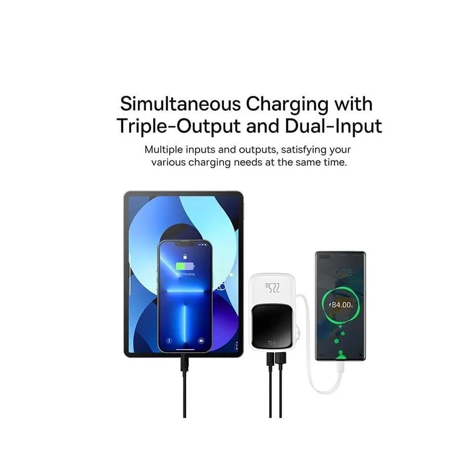 POWER BANK Baseus Qpow Pro Digital Display, 10000mAh, 22.5W, 1 x cablu integrat USB Type-C output/input, 1 x USB, 1 x Lightning, alb "PPQD060102" - 6932172620592 — miniatură