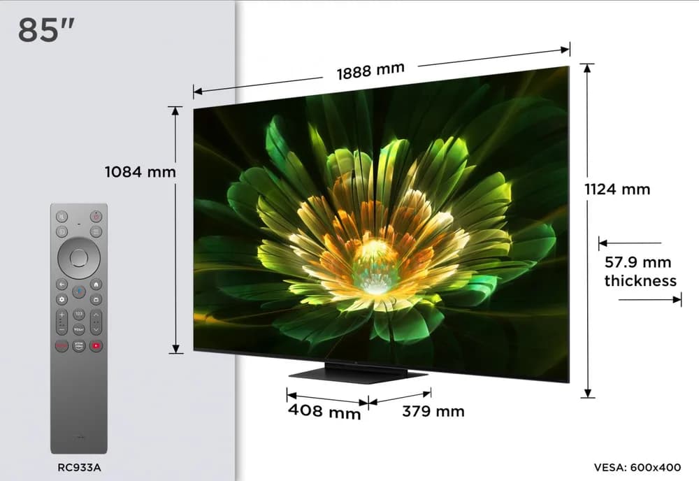 Televizor TCL QD-MiniLED 85Q7C, 215 cm, Smart Google TV, 4K Ultra HD, 144Hz, Bang & Olufsen — miniatură