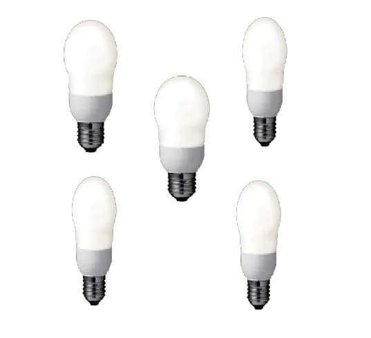 SET 5 becuri fluorescent Panasonic, soclu E27, putere 8W, forma oval, lumina alb calda, alimentare 220 - 240 V, "EFA8E27HD-5"