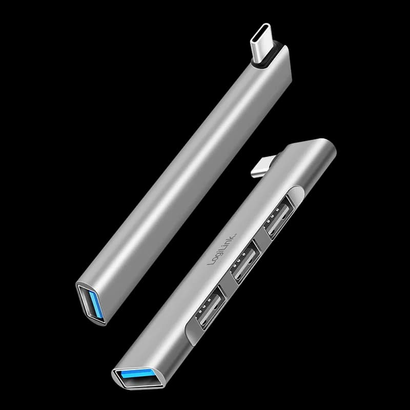 HUB extern LOGILINK, porturi USB: USB-A 3.0 x 1 + USB-A 2.0 x 3, conectare prin USB-C, aluminiu, gri, "UA0437" — miniatură