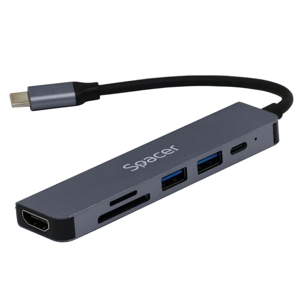 Docking station SPACER SPDS-TYPEC-HUPS-6IN1, USB Type-C, 87W, Gri