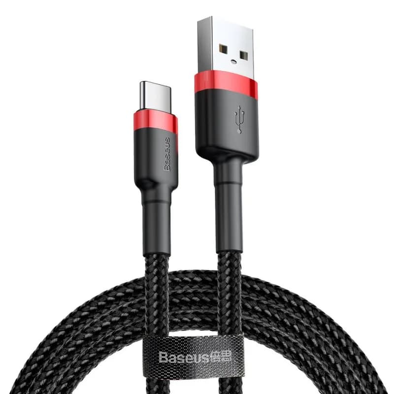 CABLU alimentare si date Baseus Cafule, Fast Charging Data Cable pt. smartphone, USB la USB Type-C 2A, 3m, rosu+negru "CATKLF-U91" - 6953156296350