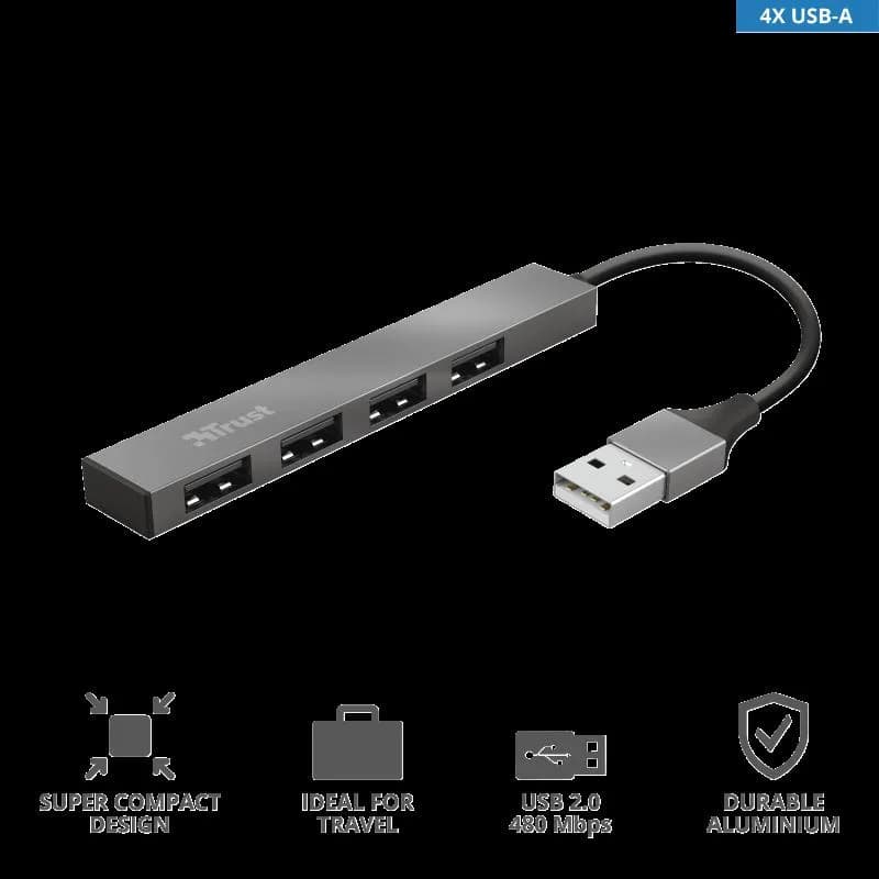 Hub USB Trust Halyx USB-A, 4 porturi, Argintiu — miniatură