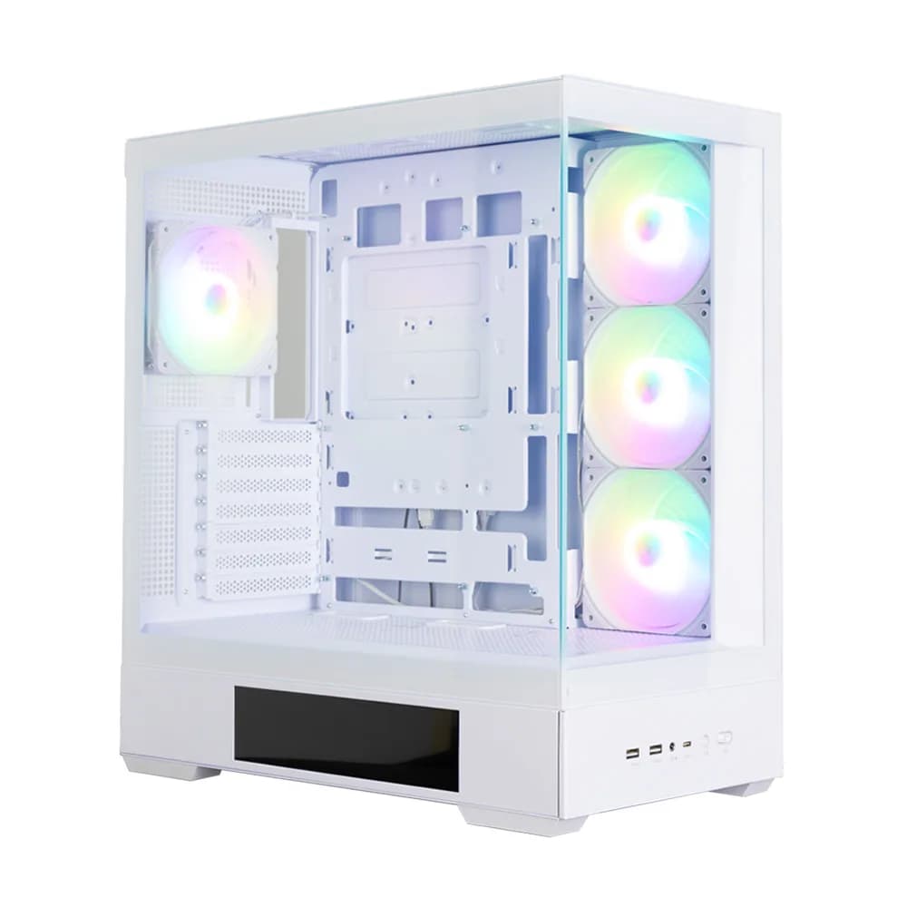 CARCASA Zalman "P40 DS", middle tower, gaming, fara sursa, suporta 10xfan, 4xfan inclus, PSU shroud, display 9.1inch, MB BTF, USB Type-C x 1, USB 3.1 gen1 x 2, audio+mic, alb, "P40 DS White" — miniatură