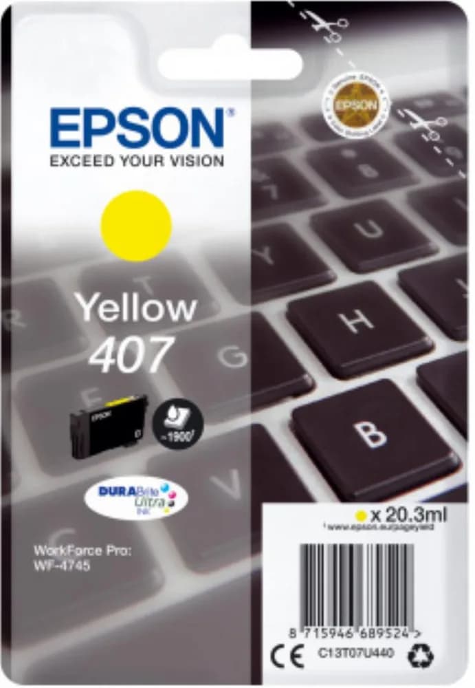 Cartus Cerneala Original Epson Yellow, nr.407, pentru WF-4745 Series, 20,3ml, "C13T07U440"(RAPO)